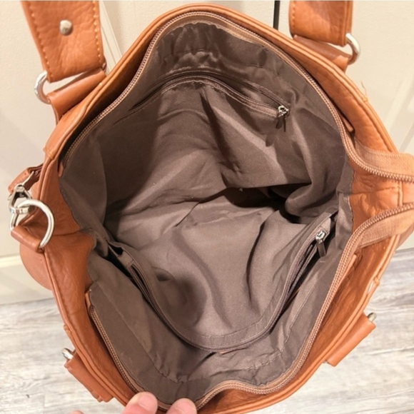 Women’s Tan Tote Bag with Decorative Cross - Picture 7 of 13